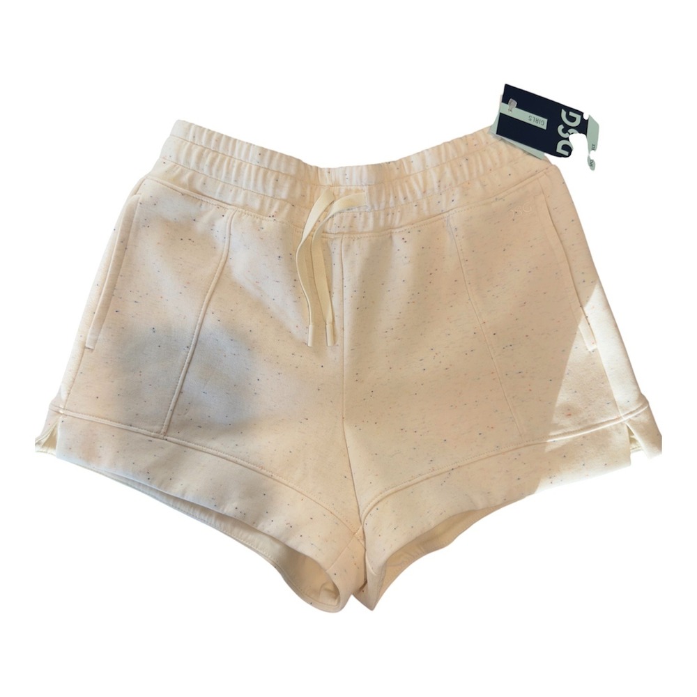 DSG Girls Sport Fleece Mid-Rise Shorts Multi Nep Cream Speckled Size M 10-12 NEW